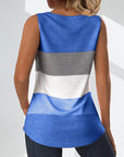 Striped button pleated tank top