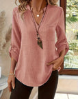 Isabel | Refined V-Neck Roll-Sleeve Top