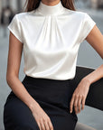 Lena | Pleated Mock-Neck Blouse