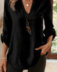 Isabel | Refined V-Neck Roll-Sleeve Top