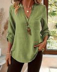 Isabel | Refined V-Neck Roll-Sleeve Top