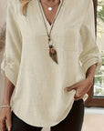 Isabel | Refined V-Neck Roll-Sleeve Top