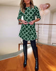 Round neck circle print casual dress