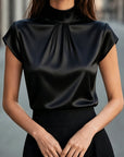 Lena | Pleated Mock-Neck Blouse