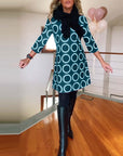 Round neck circle print casual dress