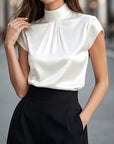 Lena | Pleated Mock-Neck Blouse