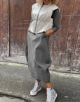 Simple solid color pocket long sleeve elegant dress