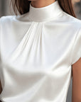 Lena | Pleated Mock-Neck Blouse