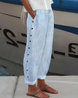 Kendall | Lightweight Stripe Buttoned Trousers