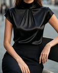 Lena | Pleated Mock-Neck Blouse