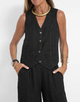 Lauren | Sleeveless V-Neck Vest & Wide-Leg Pants Set