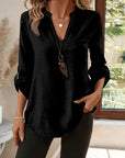 Isabel | Refined V-Neck Roll-Sleeve Top