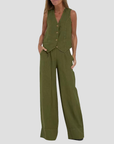 Lauren | Sleeveless V-Neck Vest & Wide-Leg Pants Set