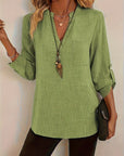 Isabel | Refined V-Neck Roll-Sleeve Top