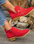 Isadora | Embroidered Low-Heel Ankle Boots