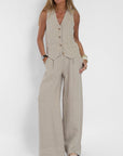 Lauren | Sleeveless V-Neck Vest & Wide-Leg Pants Set