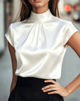 Lena | Pleated Mock-Neck Blouse