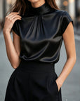 Lena | Pleated Mock-Neck Blouse