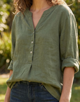 Carina | Refined V-Neck Button-Down Shirt