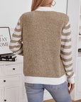 Womens Striped Buttoned Long Sleeve Casual Knit Cardigan