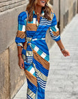 Striped Print Long Shirt Dress