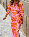 Striped Print Long Shirt Dress