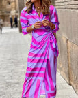 Striped Print Long Shirt Dress
