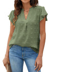 Trendy V-neck Pleated Sleeve Top