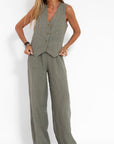 Lauren | Sleeveless V-Neck Vest & Wide-Leg Pants Set