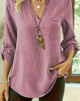 Isabel | Refined V-Neck Roll-Sleeve Top