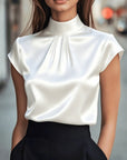 Lena | Pleated Mock-Neck Blouse