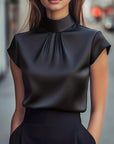 Lena | Pleated Mock-Neck Blouse