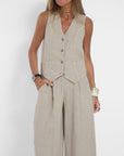 Lauren | Sleeveless V-Neck Vest & Wide-Leg Pants Set