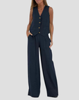 Lauren | Sleeveless V-Neck Vest & Wide-Leg Pants Set