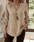 Isabel | Refined V-Neck Roll-Sleeve Top