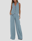 Lauren | Sleeveless V-Neck Vest & Wide-Leg Pants Set