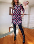 Round neck circle print casual dress
