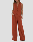Lauren | Sleeveless V-Neck Vest & Wide-Leg Pants Set