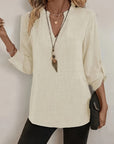 Isabel | Refined V-Neck Roll-Sleeve Top