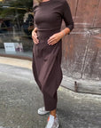 Simple solid color pocket long sleeve elegant dress