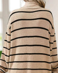 Striped Open Front Long Sleeve Cardigan