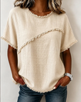 Wendy | Frayed-Trim Round Neck Top