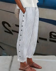 Kendall | Lightweight Stripe Buttoned Trousers