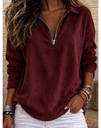 Genevra | Ribbed Quarter-Zip Pullover Top