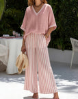Beverly | Stylish V-Neck and Stripe Pants Set