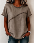 Wendy | Frayed-Trim Round Neck Top