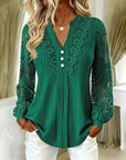 Rosetta | Lace-Trimmed Long Sleeve Blouse