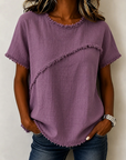 Wendy | Frayed-Trim Round Neck Top