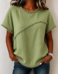 Wendy | Frayed-Trim Round Neck Top