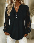 Rosetta | Lace-Trimmed Long Sleeve Blouse